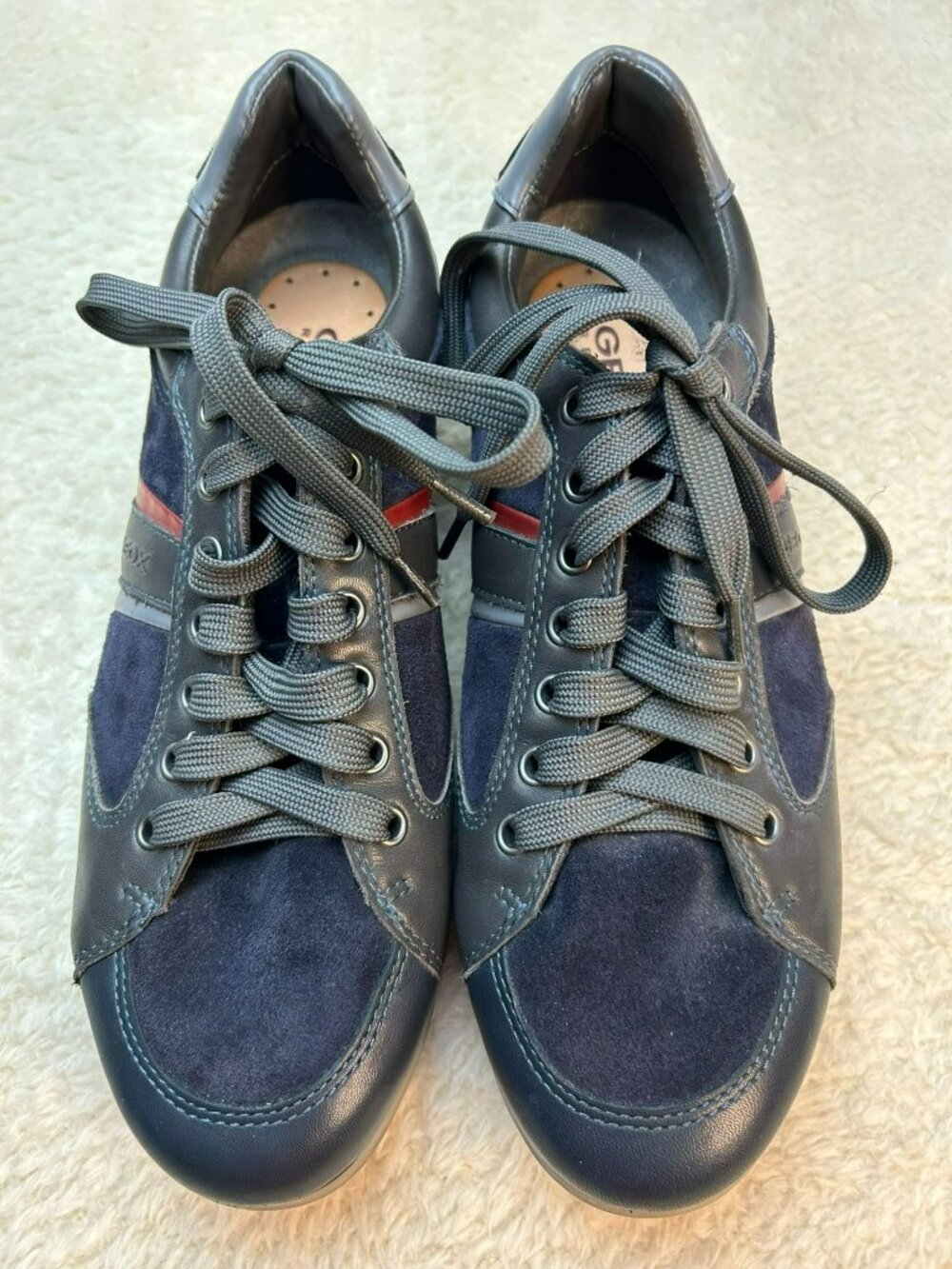 Geox Mens Lace-Up Sneakers Navy Leather & Suede US 8 EU 41 Stylish Casual